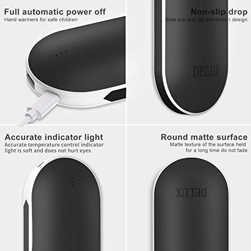 Delux Rechargeable Electronic Hand Warmer, 5200 mAh 2in1 DoubleSided Heating Hand Warmer and