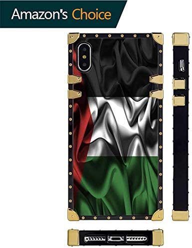 Square Case Compatible iPhone Xs iPhone X Case Flag of Palestine (8) Soft TPU Shockproof Protective Metal Decoration Corner Back Cover iPhone XS/X/10 Case 5.8 Inch