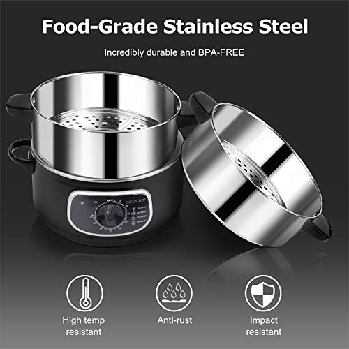 Secura 2 Stainless Steel Food Steamer 8.5 Qt Electric Glass Lid Vegetable Steamer Double Tiered