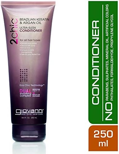 Giovanni 2chic Brazilian Keratin and Argan Oil Ultra Sleek Conditioner 250 ml, Black, 250 ml (Pack of 1) - Image 3