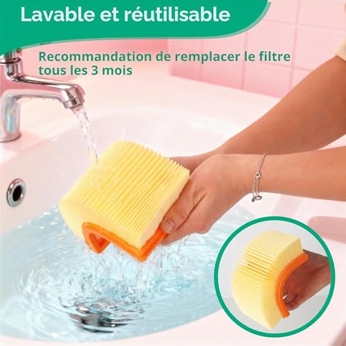 YeeQo Karcher Vacuum Cleaner Filter Set of 4 Suitable for Karcher WD4 WD5 WD6 / MV4 MV5 MV6 Wet and Dry Vacuum Cleaner Flat Pleated Filter Compatible with Karcher 2.863-005.0 with Cleaning Brush