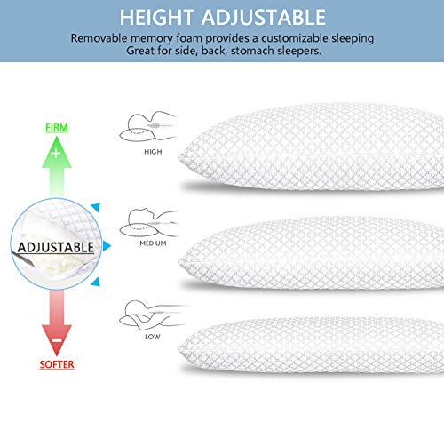 KUNPENG Shredded Memory Foam Bed Pillows for Sleeping - Cooling Pillow Hypoallergenic with Premium Washable Cover for Back Stomach Side Sleepers Firm Soft Adjustable - CertiPUR-US - Queen - Thumbnail 3
