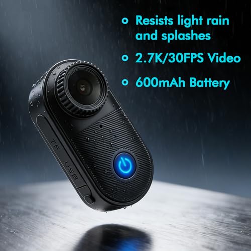 Yehtreh 2.7K Mini Body Camera, 10M Waterproof, Black | 32GB Memory Card 130° Wide Angle Body Cam, Comes with 10M Waterproof Case, for Underwater Sports, Cycling and Daily Vlogging