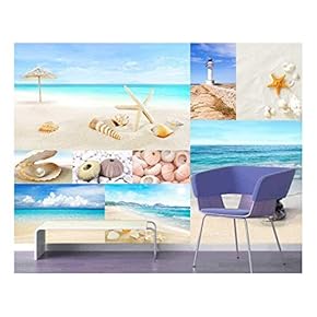 Peel and Stick Wallpapaer - Beach and Marine Theme Photos Collage | Removable Large Wall Mural Creative Wall Decal - 66x96 inches