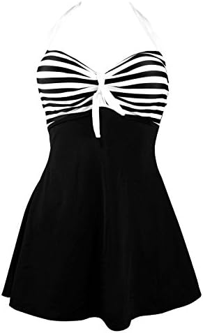 PTmonkey Women's Halter Neck Swimwear Backless Bow Stripe Cover up Skirt (US L/Tag XL, Black) Beauty Coverage Flexible Suits Lagoon Rompers Slim Off surf Unitard Usual