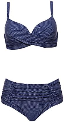 Women Plus Size Swimsuit New Dot Sexy High Waist Bikinis Set Fold Beach Bikini Swim Suits Monokini (XXL, Beep Blue 17666)