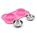 Super Design SUPERDESIGN Stainless Steel Water Food Pet Feeder Bowls with Non-Skid No Spill Silicone Mat, Pet Food Scoop Water Bowls for Small Dogs Puppy Cat Kitten Bowls-Pink