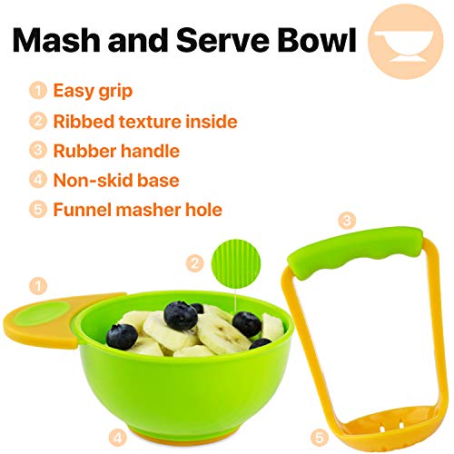 Baby Food Feeder Fruit Feeder Pacifier (2 Pack) with 3 Different Sized Silicone Pacifiers, Mash and Serve Bowl with 4 Baby Spoons Silicone Soft-Tip Infant Spoon, Baby First Stage Feeding Set by MICHEF - Thumbnail 5