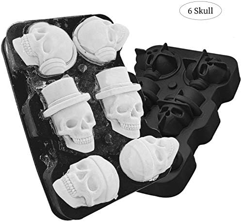 JuneLady Halloween Skull Ice Molds Silicone Ice Cube Trays for Whiskey Cocktails and Vodka with Lid