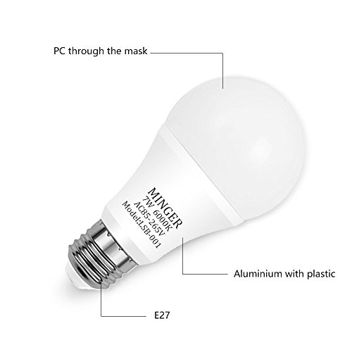 Dusk to dawn Lights Bulb, MINGER 7W Smart Automatic LED Bulbs 60W Equivalent A19with Auto on/off, Indoor/Outdoor Lighting Lamp for Porch, Hallway, Patio, Garage (E26/E27, Cold White) [2-Pack] - Thumbnail 2
