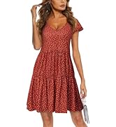 ULTRANICE Women Summer Short Sleeve V Neck Dresses Polka Dot Ruffle Casual Swing Sundress