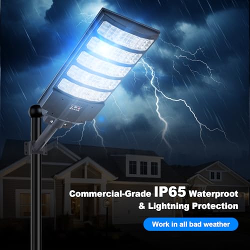 6000W Solar Street Light Outdoor, 8500K Super Bright Commercial Parking Lot Dusk to Dawn Waterproof Lights, LED Solar Security Motion Sensor Lamps for Court, Garage, Yard, Road