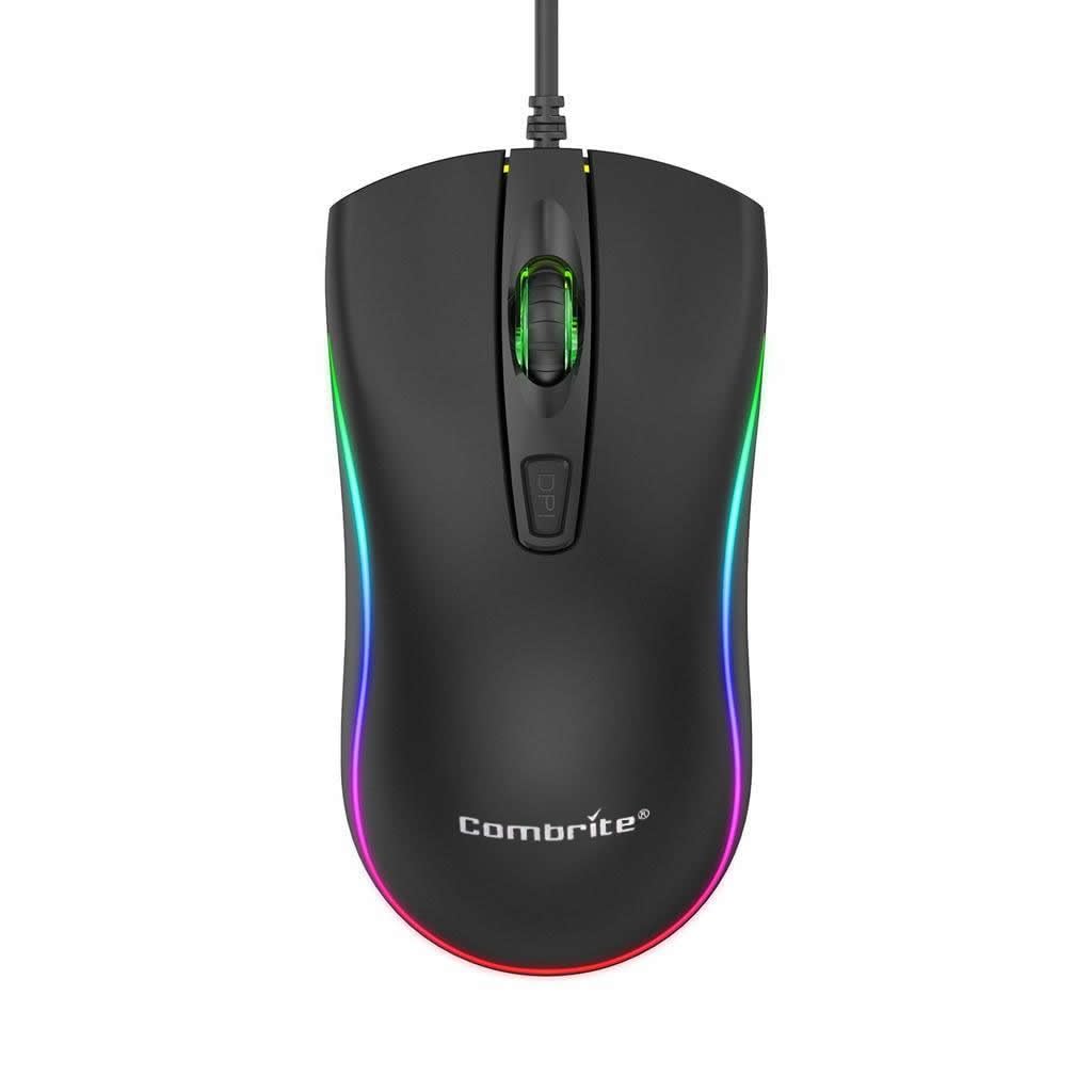 Combrite M42 USB Wired Optical Mouse With Comfort Rubber Scroll Wheel & RGB Colourful LED, Adjustable DPI, For PC And Laptops, Windows, Mac OS, Linux Plug And Play - Black (M42)