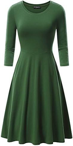 FENSACE Womens 3/4 Sleeves Casual A-line Cotton Midi Dress