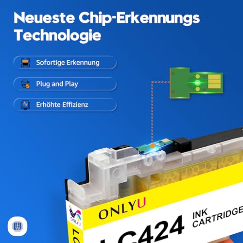 ONLYU LC424 Cartridges Compatible with Brother DCP-J1200W Printer Cartridges and Brother LC424 for DCP-J1200WE Printers (1 Black, 1 Cyan, 1 Magenta, 1 Yellow)