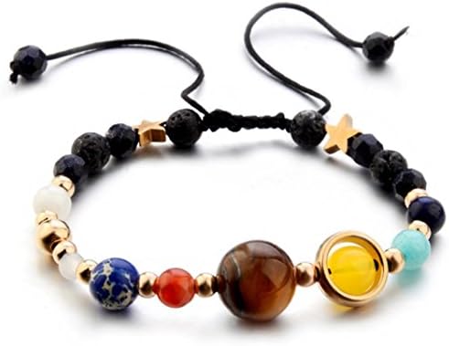 Daoroka Women Stone Bead Charm Bracelet Universe Galaxy The Eight Planets in The Solar System Guardian Star Bracelets (Colorful)