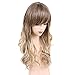 Emmor Blonde Long Wavy Human Hair Wigs for Women Blend With Kanecalon Fiber Ombre Curly Wig with Bangs,Natural Daily Use