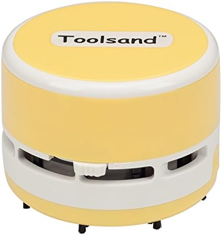 Mini Desktop Portable Handheld Cordless Tabletop Crumb Sweeper Vacuum Cleaner Battery Operated (Yellow/White)