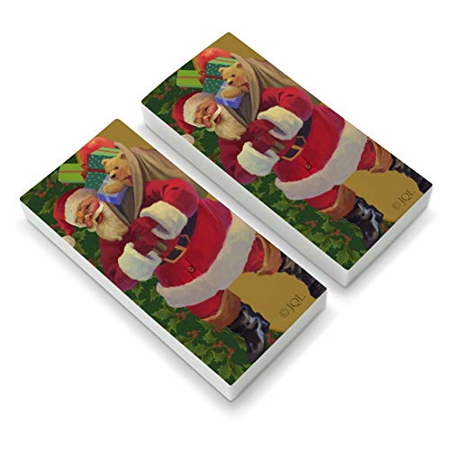 Christmas Holiday Greetings Santa Claus Holly Eraser Set of 2