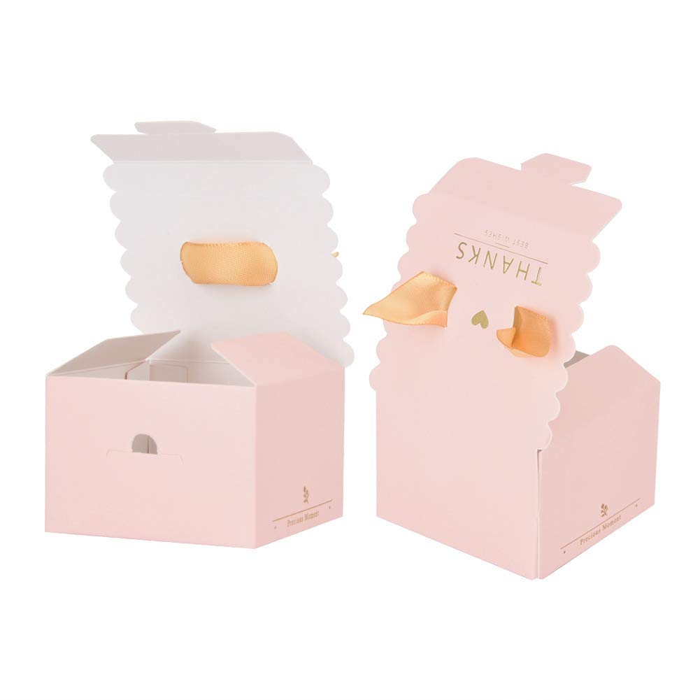 50 pcs Wedding Party Paper Gift Box Candy Chocolate Cake Decoration Box for Festivals Anniversaries Parties(Pink thanks)