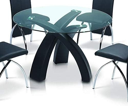 Furniturevilla Dining Table Marston Glass Top Round Table For Home Kitchen Dining Room - Black