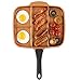 VonShef Grill Pan Non Stick Aluminum, Divided Section Pan Easy Clean Griddle With Copper Colored Interior and Stainless Steel Handle, Induction Hob Ready, 11