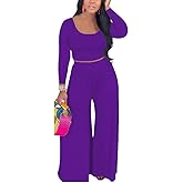 2 Piece Outfits for Women Sexy Backless Long Sleeve Crop Top High Waist Wide Leg Long Pant Sets Tracksuit Printed Set