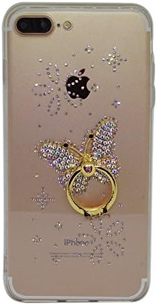 Iphone 7plus Daystyle Bling Crystal Rhinestone Diamonds Clear Case, Hard PC Back+ TPU Soft Slim with 360 Rotating Ring Stand for iphone 7 plus-5.5 inch (Butterfly)