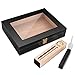 High Gloss Cigar Humidor Cigar Box for 10-15 Cigars, 100% Real Solid Spanish Cedar Wood, Luxury Hygrometer and Humidifier, Desktop Humidors Gloss Black