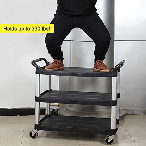 SHANGPEIXUAN Commercial Service Carts with Wheels Enclosed Utility Cart Heavy Duty 3 Shelf Rolling Service Black - Thumbnail 3