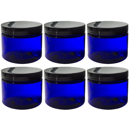 Cobalt Blue 6 oz PET (BPA Free) Plastic Jar (6 pack) + Spatulas and Labels