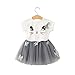 haoricu Girl Dress, Fall Kids Baby Cute Cat Pattern Shirt Top Tutu Skirt Girls Dress Set (White, 3T)