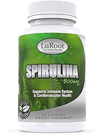 Superfood Spirulina Supplement, 500 mg Powder Capsules by LuRoot - Non-GMO, All Natural Algae, B-Vitamins, Promotes Cardiovascular Health, Anti-Inflammatory, Energy Booster & High Protein Source