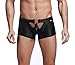 ONEFIT Men Patent Leather Holes at Front Black Boxer Briefs Sexy Underwear, Medium, Black