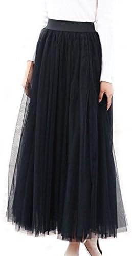 Women's A-line Mesh Tulle Skirts with Stretch High Waist and Lining (Black)