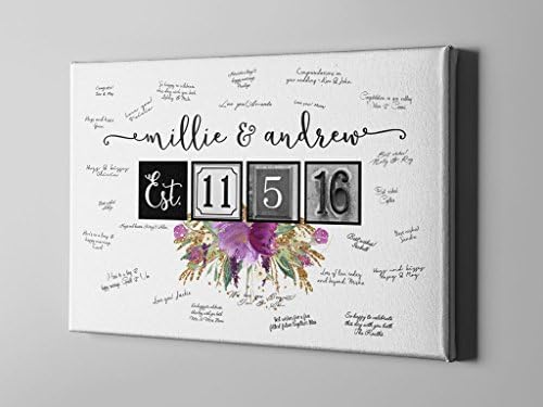 SALE 50% Off Canvas Guest Book, Wedding Canvas Guest Book, Purple Floral Gold Guest Book, Wedding Anniversary Gift, FREE SHIPPING! - CGB26