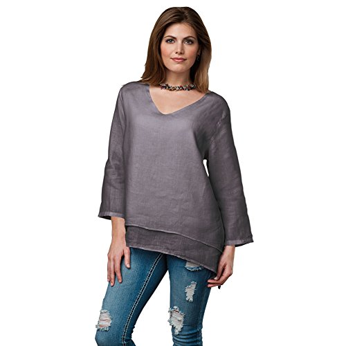 Women's Easy Fit Double Layer Garment Dyed Linen Tunic Top