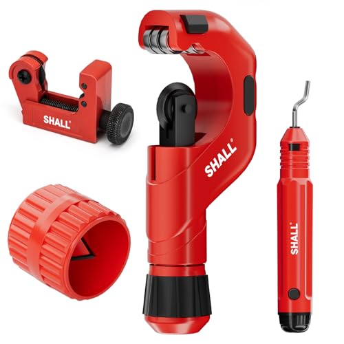 SHALL 4PC Tubing Cutter Set，Heavy-Duty Pipe Cutter Ø 6-50mm, mini Cutter Ø 3-22mm, with 2 deburring Tools, Suitable for PVC/Aluminum/Copper