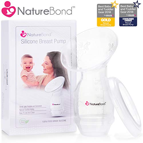 NatureBond Silicone Breastfeeding Manual Breast Pump Milk Saver Nursing Pump | Basic Pack with Cover Lid, Air-Tight Sterile Vacuum Sealed. BPA Free