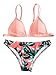 SweatyRocks Women's Sexy Bikini Set V Neck Fresh Leaves Print Swimwear Pink L,0#pink