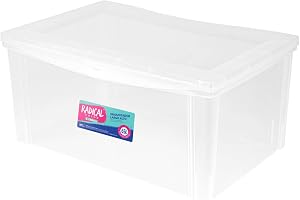 Ordene - Caixa Organizadora Plástica Larga de 65 Litros, Cor Cristal, Linha Radical