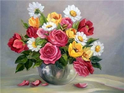 DIY Paint by Number Kits On Canvas, Oil Painting by Numbers for Adults Beginner with Brushes and Acrylic Pigment, 16x20inch (40 x 50 cm, Flowers in a Vase)