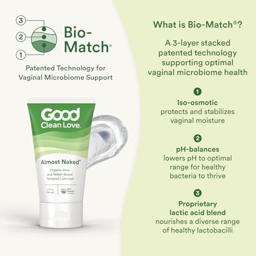 Good Clean Love Almost Naked Water-Based Lube, Personal Lubricant with Organic Aloe Vera, Safe for Adult Toys & Condoms, pH-Balanced, Clean Intimate Wellness Gel for Men & Women, 4 Oz