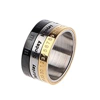 Huilier Rotatable Calendar Roman Numerals Time Design Band Stainless Steel Spinner Rings