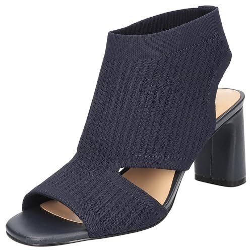 Bella Vita Women's Mira Block Heeled Sandals, Navy Knit, 6 Narrow