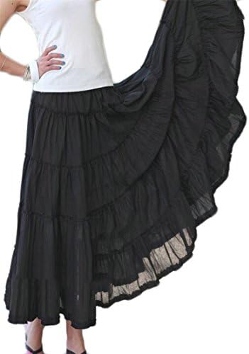 Sweatwater Women's Summer Expandable Waist Swing Cotton Linen Maxi Skirt Black One-Size