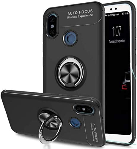 Ron Shockproof Slim Soft 360 Degree Rotation Ring Magnetic Holder Protective Cover Case for Mi Redmi Note 5 Pro - Black