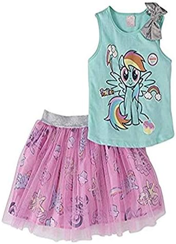 My Pony Little Tutu Outfits for Girls Tulle Skirt and Bow Matching Shirt 2 pc