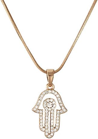 Fashion Womens Hip-hop Blue Evil Eye Necklace Jewelry Rhinestone Protective Hand of Fatima Palm Pendant Necklace