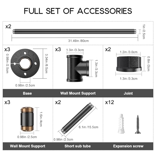 Couleeur Indoor and Outdoor Stair Railings, Wall Mount Stairs Railing for Elderly Disabled Stairs Steps Handrail Galvanized Industrial Non-Slip Handrail (2M)